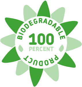 Text saying 100 percent biodegradable product