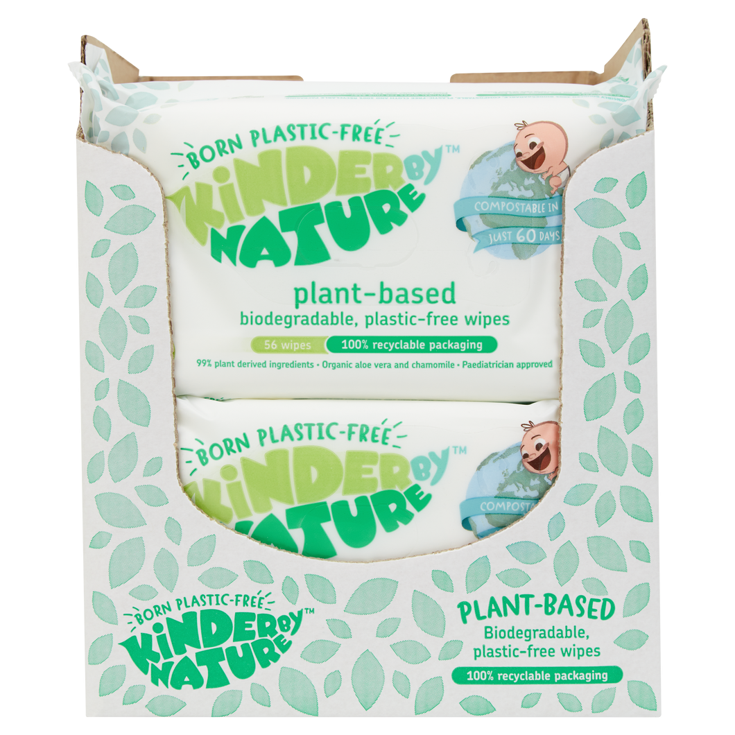 Green Case of 12 packs of Plant-Based Kinder by Nature Baby Wipes