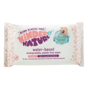 Front of single pack of Water-Based Kinder by Nature Baby Wipes